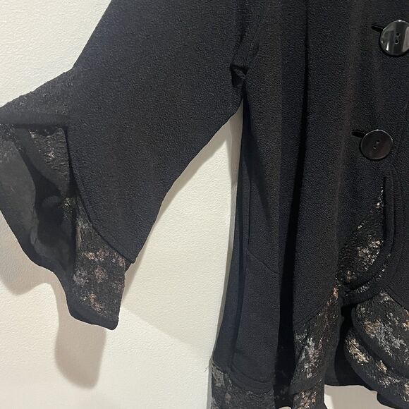 Ali Miles Blouse Jacket Women’s Large Black Metallic Button Up Ruffles Witchy - Picture 8 of 11
